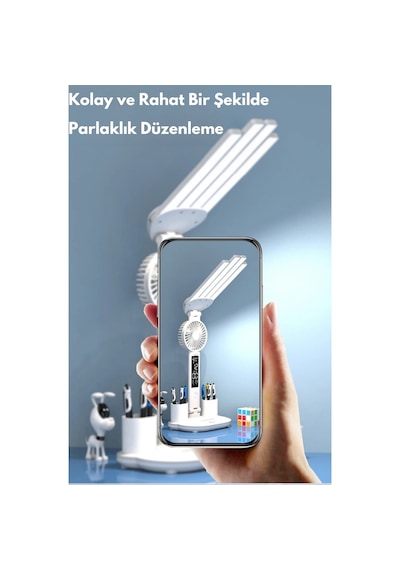 Monozone Fanlı 7 W Şajlı Saat Takvim Dereceli Masa Lambası