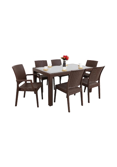 Mandella Elit Rattan 90x150 2 Elit Koltuk 4 Elit Sandalye Camlı Masa Takımı Kahverengi Diğer