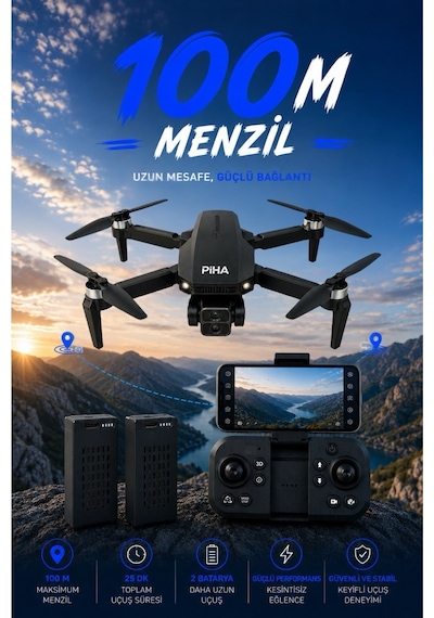 E100 Fırçasız Motor Hd 720p Çift Kameralı 2batarya&25dakika Uçuş Taşıma Çantalı Drone