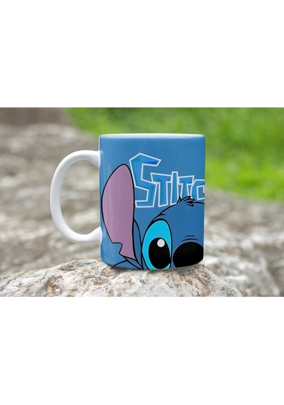 Stitch Mavi Tasarımlı Sevimli Karakter Kupa Bardak - Lilo And Stitch Temalı Bardak Beyaz