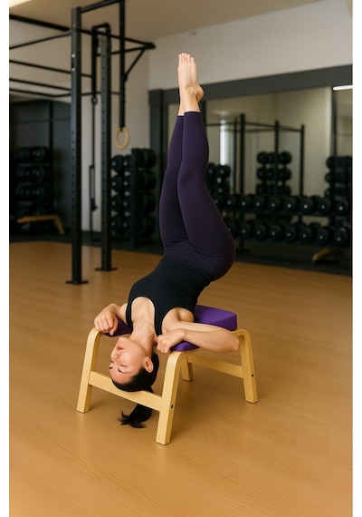 Fonksiyonel Yoga Ve Pilates Sehpası Ahşap Headstand Ters Duruş Sehpası Mor