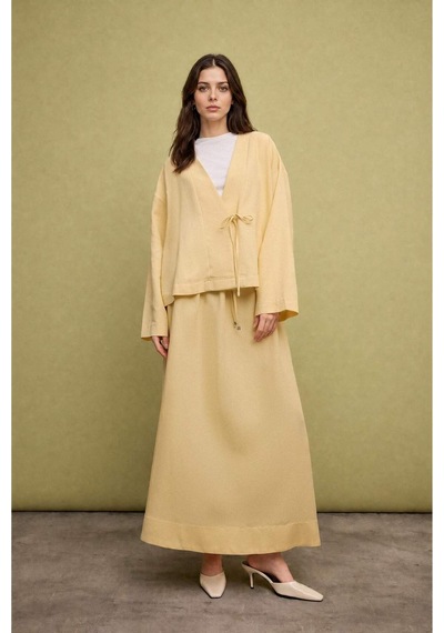 Defacto Regular Fıt Keten Karışımlı Açık Sarı Kimono I1780ax26hsyl250 Sarı-yl250