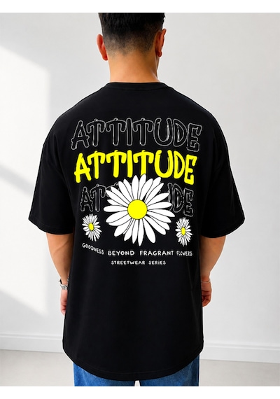 525 Oversize Sırt Baskılı Streetwear Unisex T-shirt Attıtude Siyah