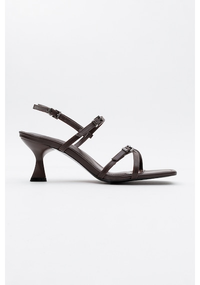 Luvishoes Nebel Kahve Cilt Kadın Topuklu Sandalet Kahverengi