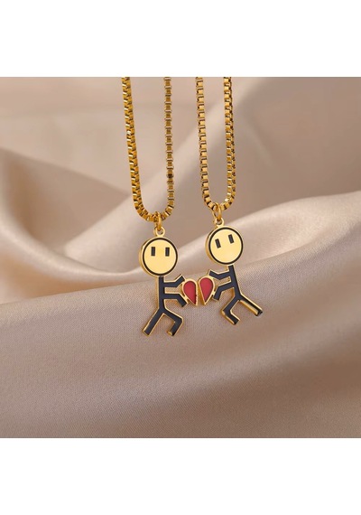 Çöp Adam Mıknatıslı Paslanmaz Çelik 2 Adet Kolye Gold Çift Çok Renkli