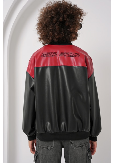 Bigdart 0698 Baskılı Suni Deri Bomber Ceket - Bordo