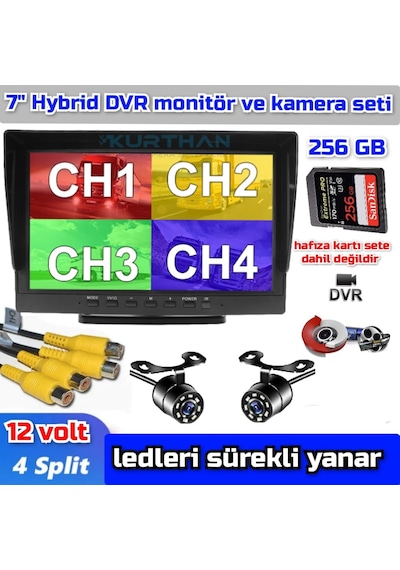7'' Hybrid Dvr Monitör + 2 Adet Beyaz Ledli Kelebek Kamera 256 Gb