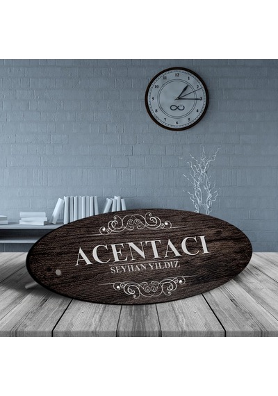 Kişiye Özel Mesleki Acentacı Ahşap Oval Masa İsimliği - 3