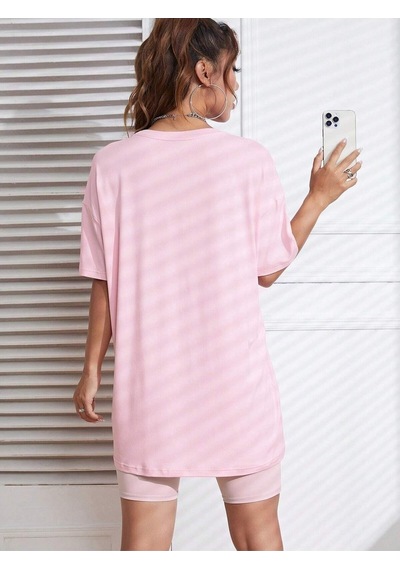 Flood Of Style Kadın Pembe Summer Racing Car Baskılı Oversize T-shirt