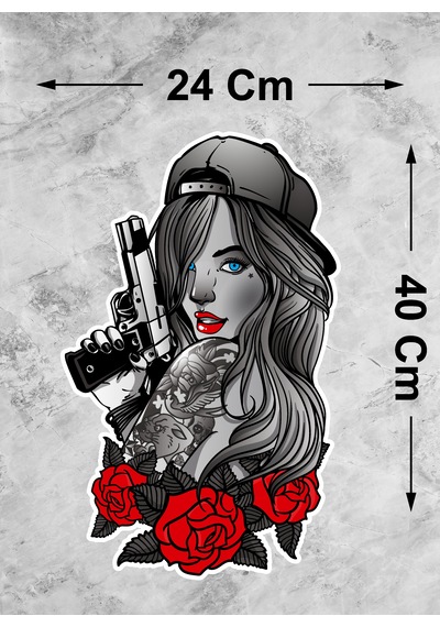 Mafya Gangster Mavi Gözlü Kız Sticker - Araba Oto Motosiklet Karavan Cam Araç Bavul Laptop Sticker - 00156 40x24 Cm