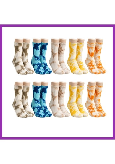 Bezos Unisex Batik Desenli Çorap 10'lu Set Pamuklu Renkli Uzun Soket Dikişsiz Nefes Alan Günlük Spor Çorabı Bty Çok  Renkli