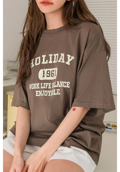 Uyguntarz Unisex Holiday Baskılı Tasarım Tshirt Kahverengi