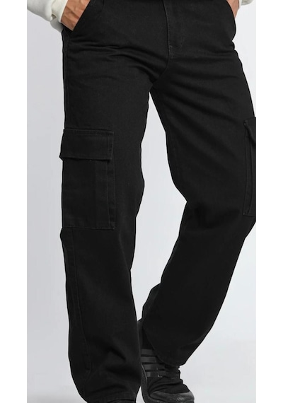 Serseri Jeans Erkek Baggy Siyah Kargo Pantolon Siyah