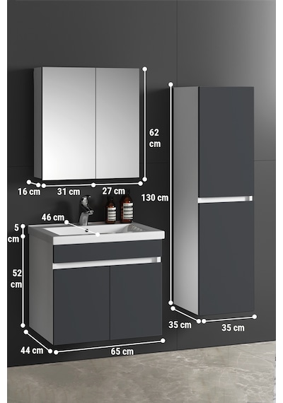 Çiğdem 65+35 Cm Beyaz-antrasit Gri Mat Mdf Seramik Lavabolu Asma Banyo Dolabı Takımı Beyaz - Antrasit Çiğdem 65+35 Cm Beyaz-antrasit Gri Mat Mdf Seramik Lavabolu Asma Banyo Dolabı Takımı Beyaz - Antrasit
