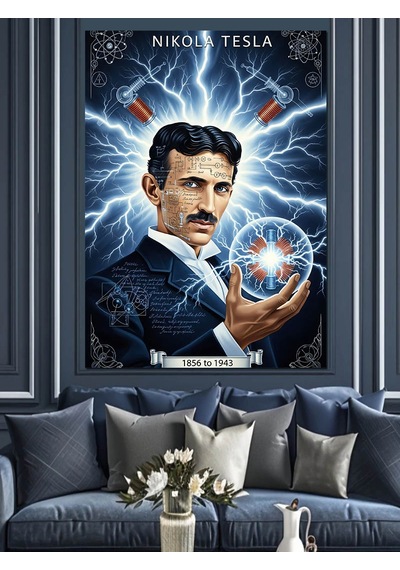 Ahşap Tablo Nikola Tesla Elektrik Portresi
