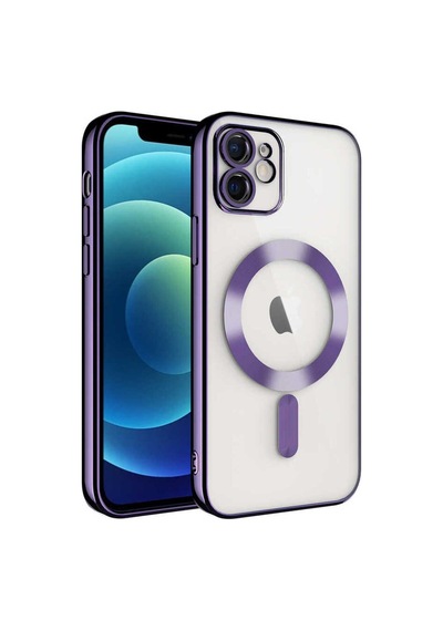 Apple Uyumlu iPhone 12 Pro Max Kılıf Kamera Korumalı M-safe Wireless Şarj Özellikli Zore Demre Kapak Derin Mor