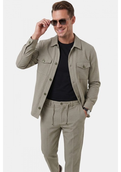 Rizzup Yeşil Slim Fit Gofre Dokulu Yazlık Spor Takım Elbise Yarım Astarlı Likralı 2 Li Kombin 2604007