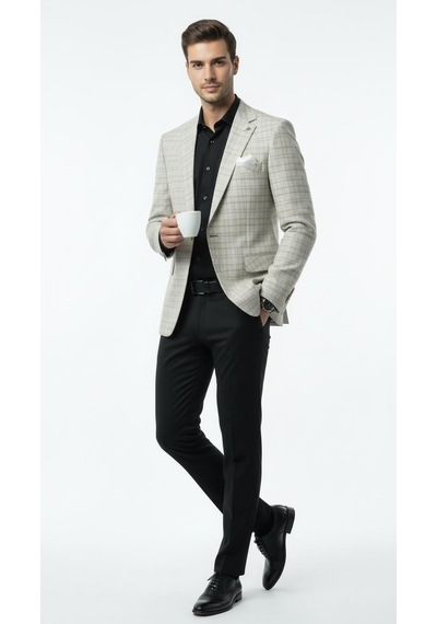 Plus Scorpion Erkek Keten Ekose Blazer Ceket Mono Yaka Tek Düğmeli Çift Yırtmaçlı Açık Bej Plus Scorpion Erkek Keten Ekose Blazer Ceket Mono Yaka Tek Düğmeli Çift Yırtmaçlı Açık Bej