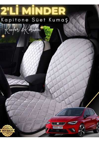 Seat İbiza Uyumlu 2'li Süet Oto Koltuk Minderi Terletmez Universal Oto Aksesuar A3 Gri