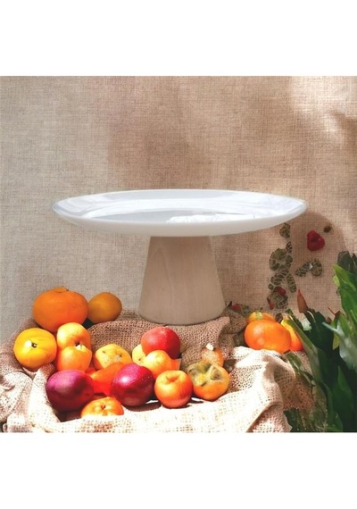 Akayev Ahşap Konik Ayaklı Beyaz 27 Cm Sunumluk Beyaz