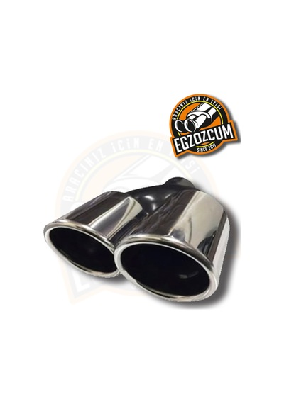 90 Mm Paslanmaz Krom Sol Çift Çıkış Eğimli Kesim Yuvarlak Sessiz Egzoz Ucu Eksoz Çıkışı 1 Adet