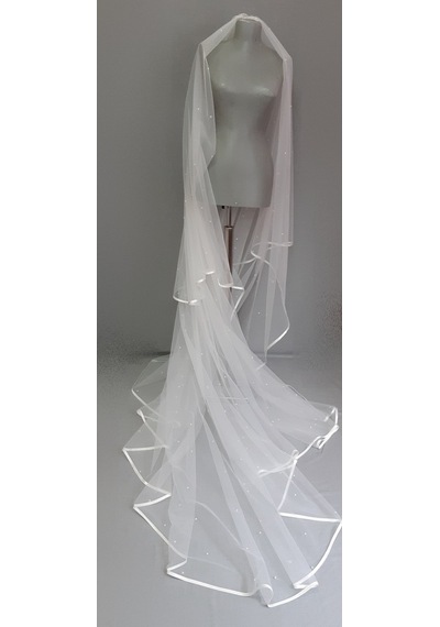 Suzanna Moda Hayal Tül 2mt 50cm Boy Incili Saten Biyeli Uzun Duvak