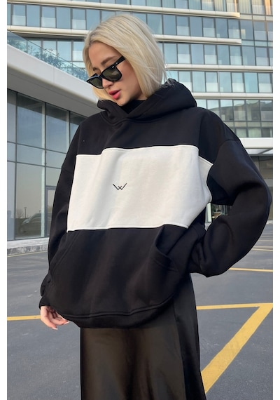 Siyah Renk Bloklu Şardonlu Sweatshirt Mg1544