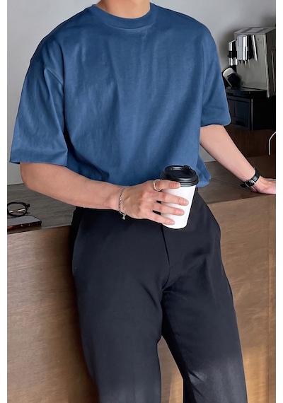 Genius Store Erkek Oversize Tişört Pamuk Kumaş Bisiklet Yaka Rahat Kalıp T-shirt İndigo Genius Store Erkek Oversize Tişört Pamuk Kumaş Bisiklet Yaka Rahat Kalıp T-shirt İndigo