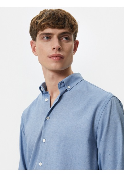 Koton Slim Fit Gömlek Klasik Yaka Uzun Kollu Düğmeli Mavi 4sam60023hw Mavi