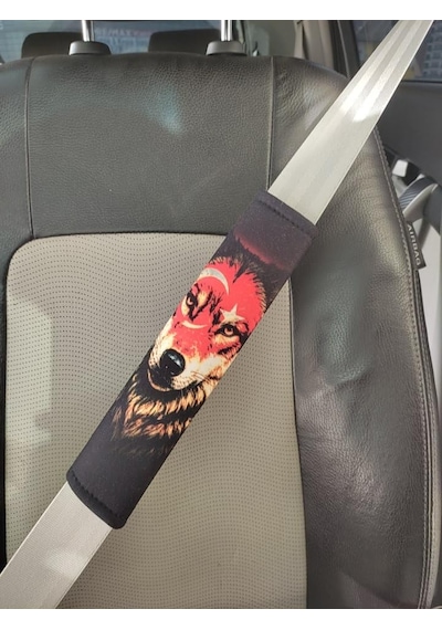 Emniyet Kemeri Kılıfı, Kurt Ve Türk Bayrağı Baskılı, 26 Cm, Yumuşak Voleur Kumaş, 4 Mm Süngerli, 2 Adet