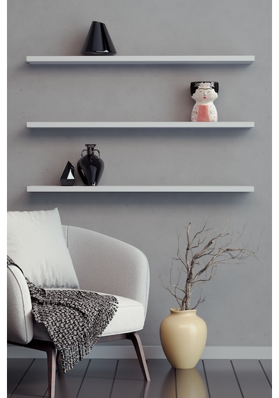 Yankı-BYEG 3lü 80 cm Mat Beyaz Mdf Duvar Rafı Gizli Bağlantı Kitaplık