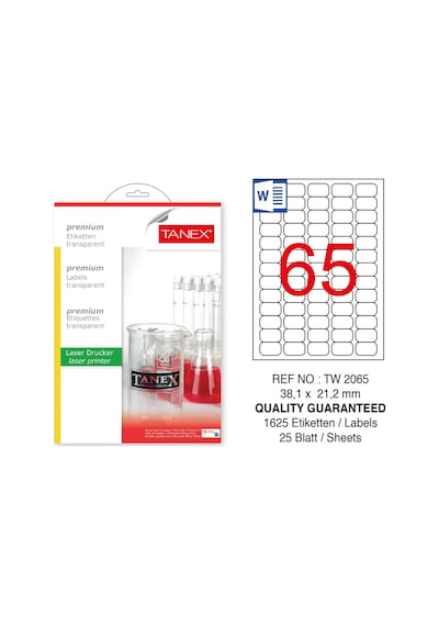 Tanex Tw-2065Ş 38.1X21.2 MM Şeffaf Lazer Etiket 1625'li