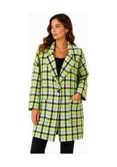 Neden Tekstil Kadın Oversize Ekose Desenli Ceket Mont - Yeşil