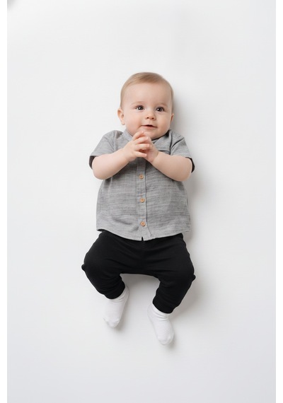 Tiffany Baby & Kids Müslin Natural Hemb Tasarımlı Gömlek Gri