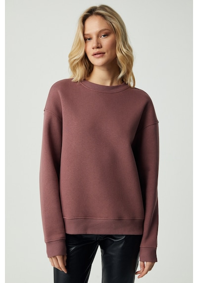 Grimelange VANELTINA Kadın Organik Pamuklu Yumuşacık İçi Polarlı Yuvarlak yakalı Mürdüm Sweatshirt