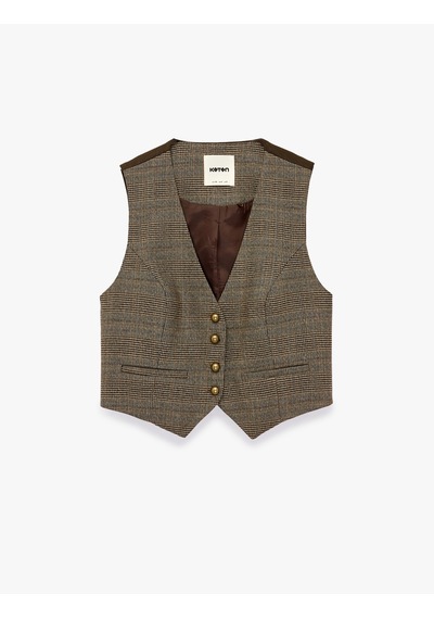 Koton Viskon Karışımlı Slim Fit Düğmeli V Yaka Kolsuz Klasik Yelek Kahverengi Ekose 7wak20141ew Koton Viskon Karışımlı Slim Fit Düğmeli V Yaka Kolsuz Klasik Yelek Kahverengi Ekose 7wak20141ew