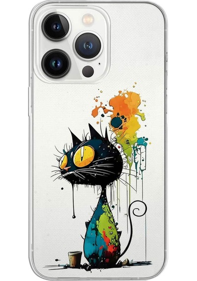 Apple Uyumlu iPhone 13 Pro İle  Splash Kedi Tasarımlı Şeffaf Silikon Kılıf 051e