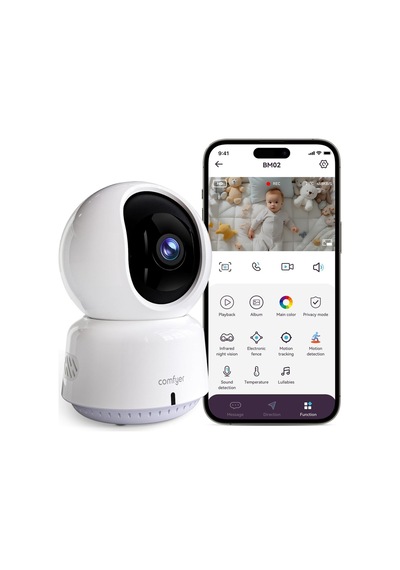 Comfyer 2k Wifi Bebek Kamerası, 360 Döner Kamera, Gece Görüş, Hareket Takibi, Lullaby Telsiz Telefonlar