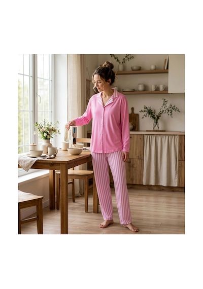 Pijamoni Kadın Premium Milan Kumaş Gömlek Yaka Uzun Kollu Pijama Takımı Koyu Pembe Çizgili Pijamoni Kadın Premium Milan Kumaş Gömlek Yaka Uzun Kollu Pijama Takımı Koyu Pembe Çizgili