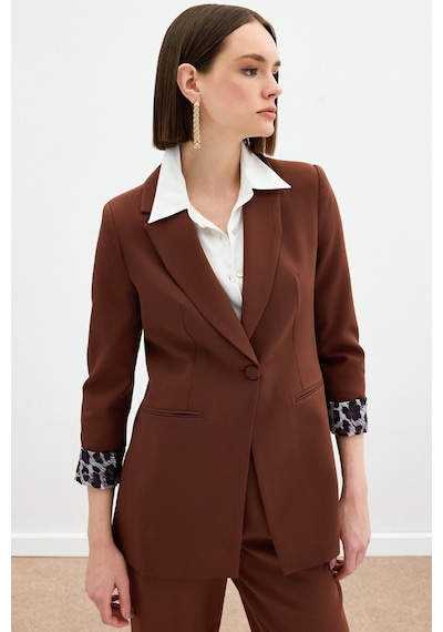 Sateen Mono Yaka Klasik Ceket - Kahve