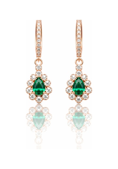 Çekirdekjewelry 925 Ayar Gümüş Rose Kaplama Zirkon Taşlı Zümrüt Yeşili Damla Küpe Pembe