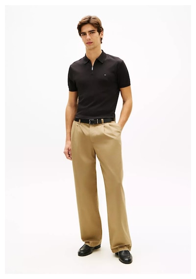 Tommy Hilfiger Erkek Normal Kesim Kısa Kollu Pamuklu Yarım Fermuarlı Siyah Polo Yaka T-shirt Mw0mw42758-bds-13599 Siyah