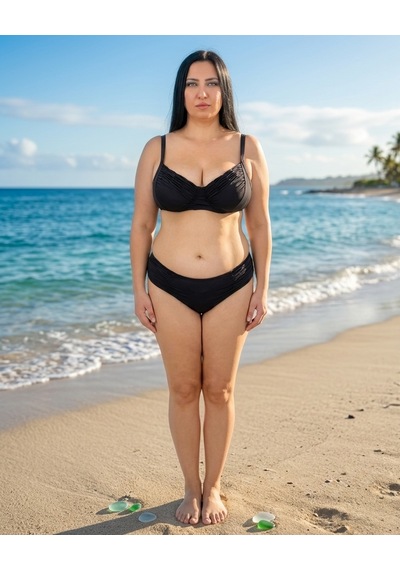 Büyük Beden Balenli Klasik Kesim Toparlayıcı Yüksek Bel Kadın Bikini Takım Siyah