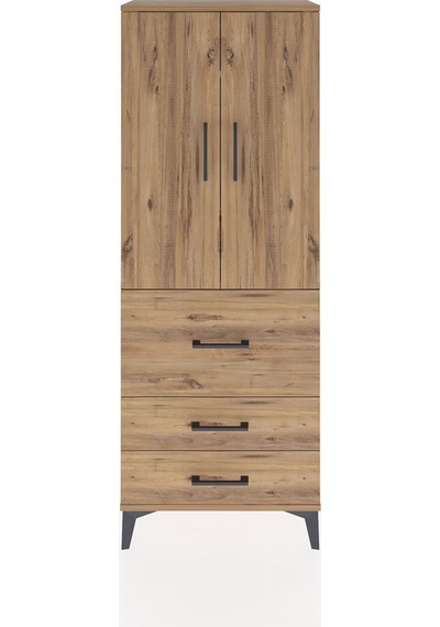 Arges Dolap 3 Raflı 3 Çekmeceli 2 Kapaklı 60x30x163 Çam-çam Atlas Çam