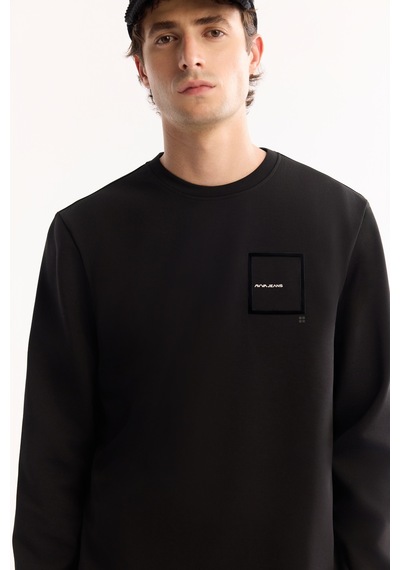 Avva Erkek Siyah Bisiklet Yaka Pamuklu Bi-stretch Baskılı Regular Fit Sweatshirt A52y1261