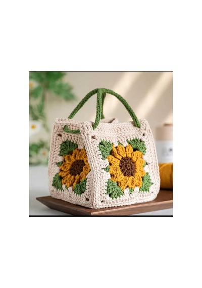 Melonndesign Kurbağa Motifli Model Handmade Örgü % 100 Cotton Kadın El Çantası Bej