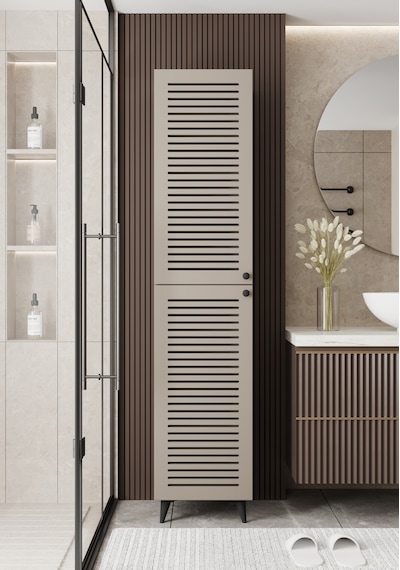 Lidya Panjur Kapaklı Çok Amaçlı Dolap - Kiler Dolabı - Banyo Dolabı - Ayakkabılık - Mutfak Dolabı Kumtaşı