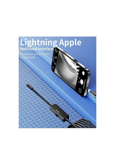 Endoskop Yılan Video Kamera İos  Led Li 5 Metre 7 Mm Sert Kablo 2mp Full Hd Evimdeyokyok