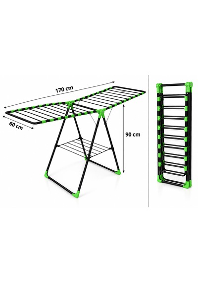 Arvıona Home 170 Cm Kalın Borulu Katlanabilir Metal Çamaşır Kurutmalığı 8 Borulu Yeşil