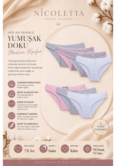 Nicoletta Kadın Külot 7'li Paket Somon 36257
